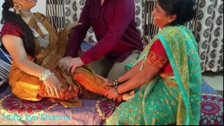 Indian Telugu Two Bhabhi Blowjob With Pussy Fucking Doggy Style Video